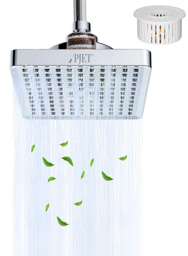 PJET EcoRain 6-Inch Bahroom Shower Head Filter | 15-Stage Shower Head for Bathroomwith Softener | Chlorine Removal Hard Water Filter | Hair Fall Control | Silver Finish | For Skin & Hair - Image 1
